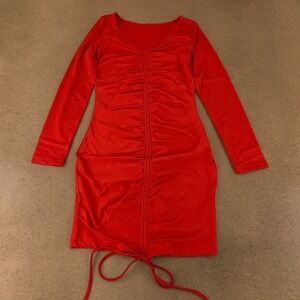 XXTAXN Women's Size Medium Red Sexy V Neck Long Sleeve Bodycon Mini Dress NWT